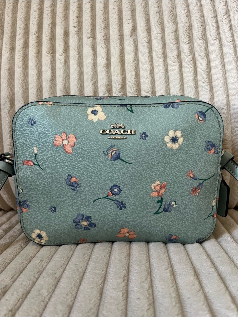 COACH Seafoam Floral Pebbled Leather Crossbody
